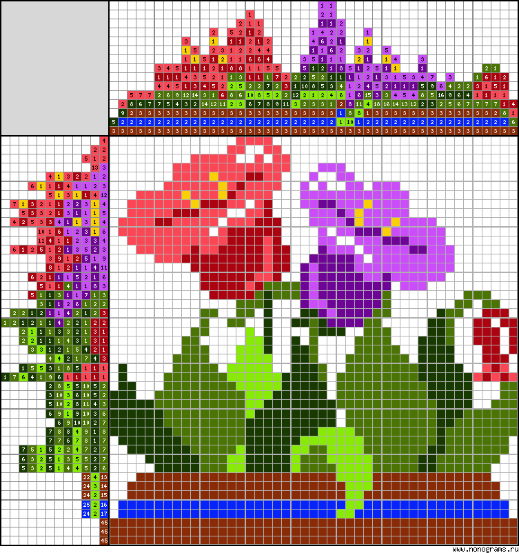 Colour Japanese crossword «Flowers»