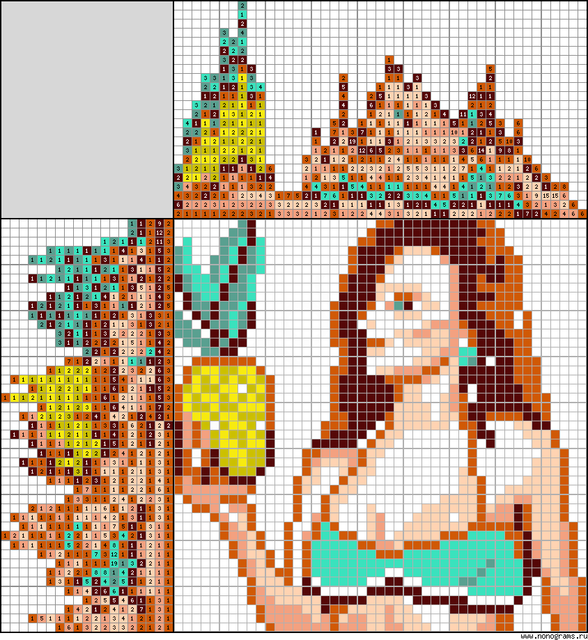 Colour Japanese crossword «Girl with pineapple»