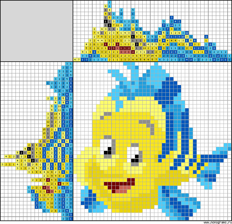 Colour Japanese crossword «Flounder (The Little Mermaid)»