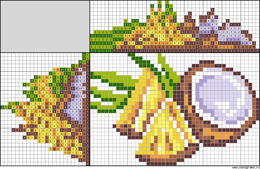 Colour Japanese crossword «Coconut and pineapple pieces»