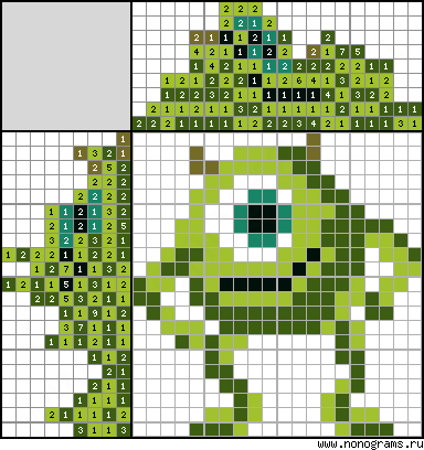 Colour Japanese crossword «Mike Wazowski from 'Monsters, Inc.'»