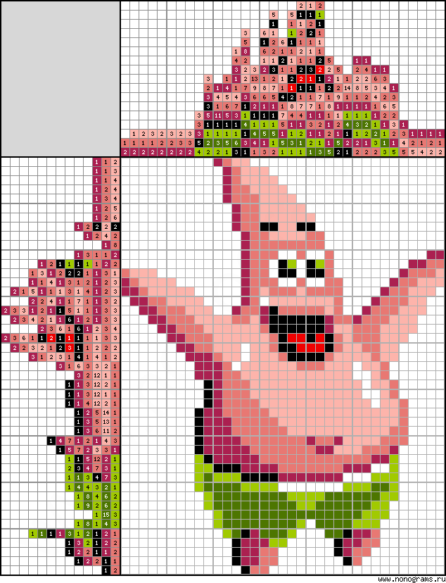 Colour Japanese crossword «Patrick Star (SpongeBob SquarePants)»