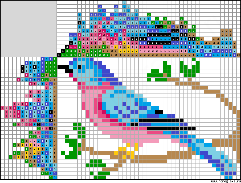 Colour Japanese crossword «Bird»