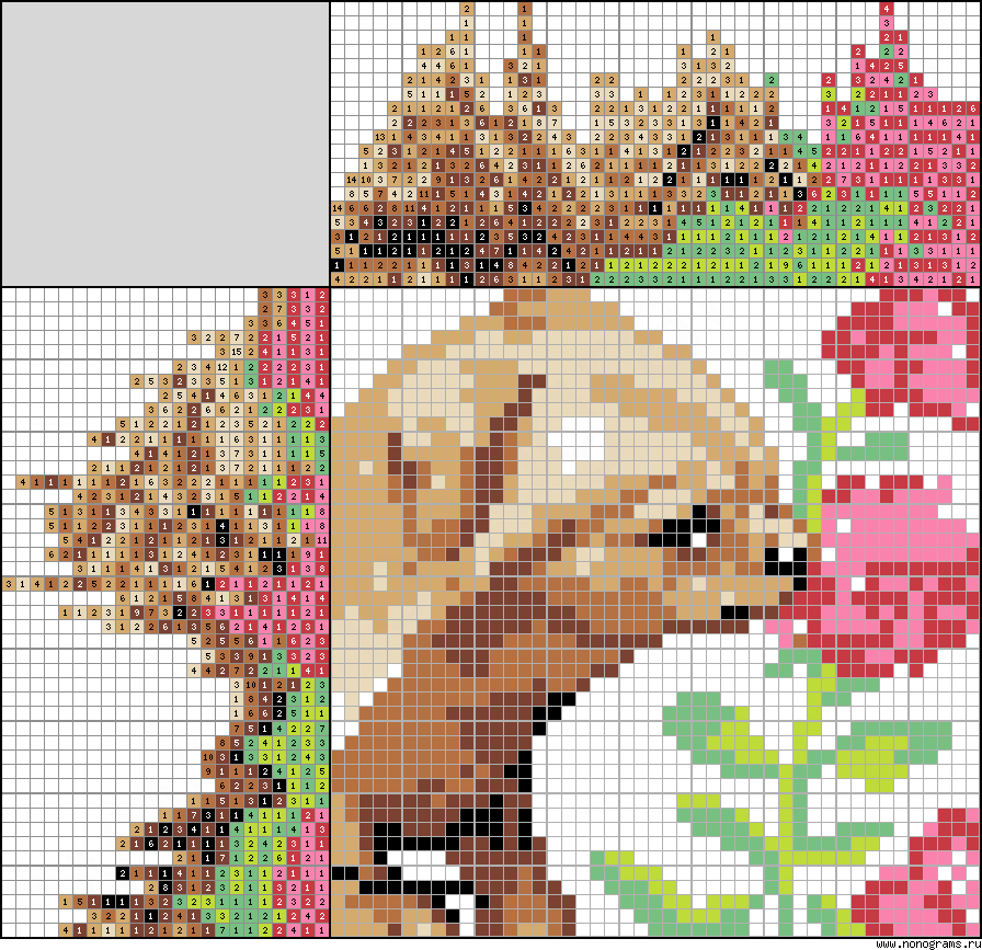 Colour Japanese crossword «Dog sniffs a flower»