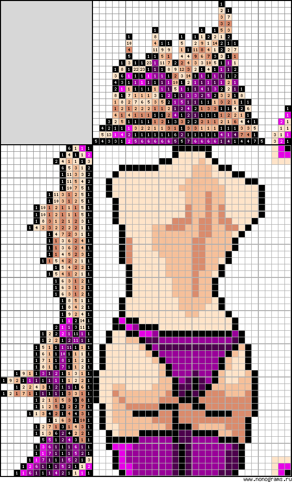 Colour Japanese crossword «Backside of a woman wearing purple panties